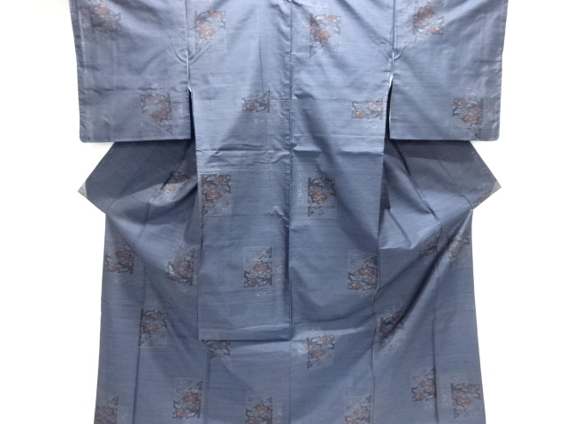 JAPANESE KIMONO / SILK / DORO OSHIMA TSUMUGI / WOVEN SHIKISHI & FLOWERS